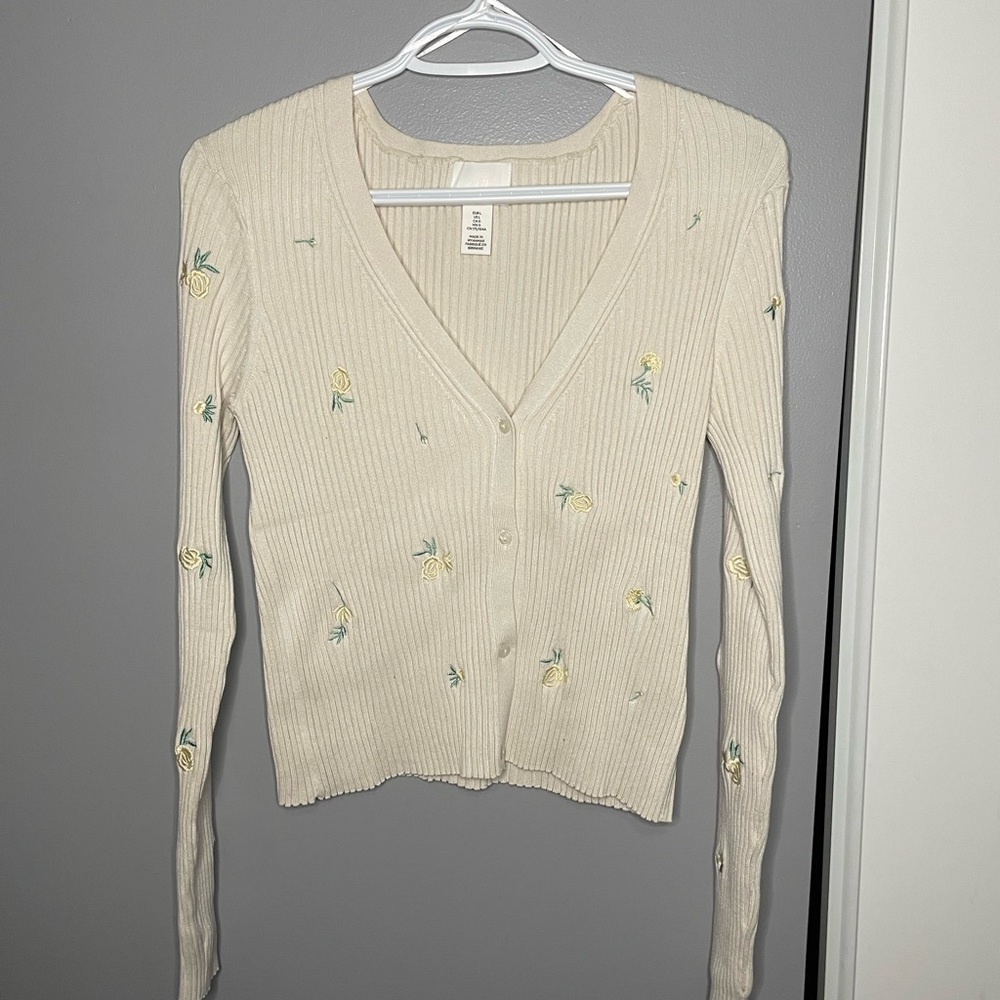 Cream Flower Embroidered Top